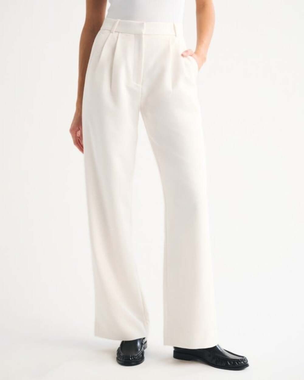Abercrombie A&F Women 33 16S Sloane Tailored Wide Leg Pant Cream Minimalist NEW